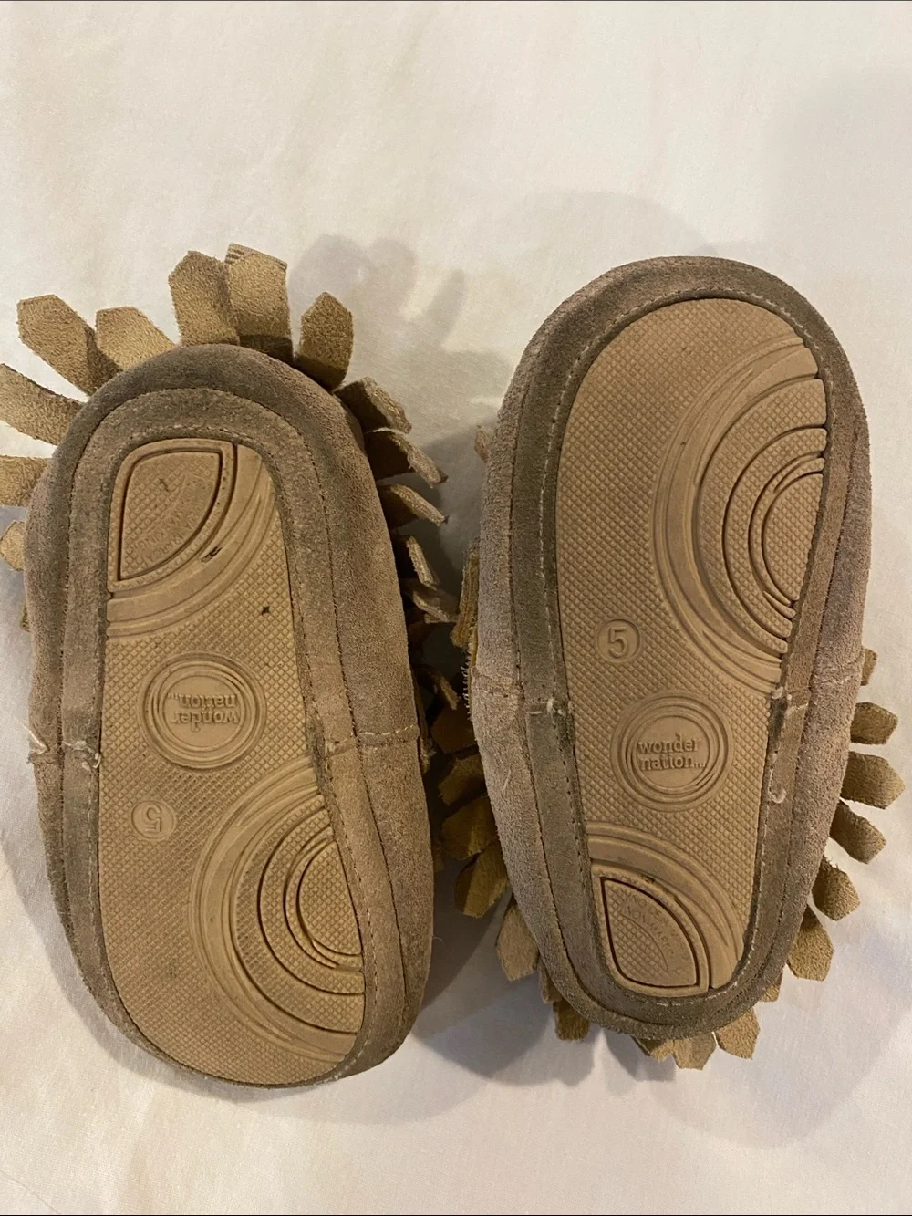 Toddler Fringe Moccasin Shoes in Tan